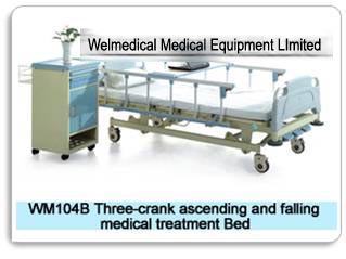 Three-crank ascending falling medical bed